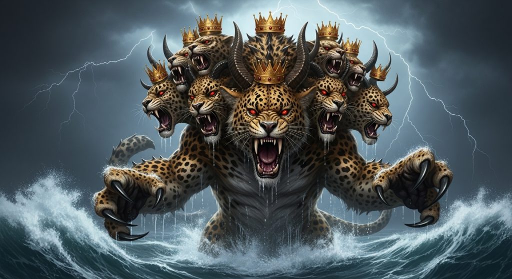 The Beast of Revelation 13: 1-2, AI-generated by Giselle Aguiar using Nano Banana