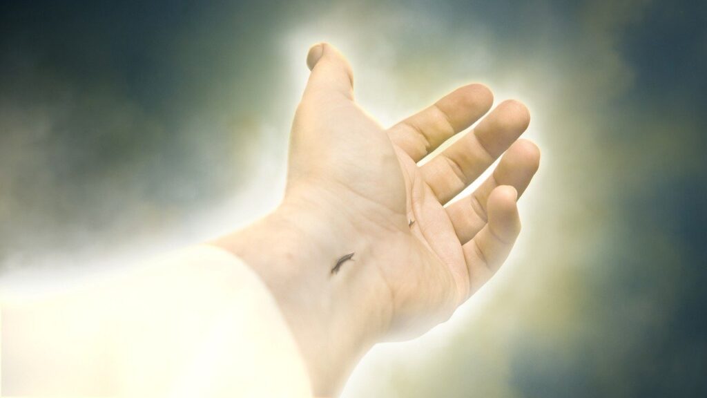 Written on the palm of Jesus' hand