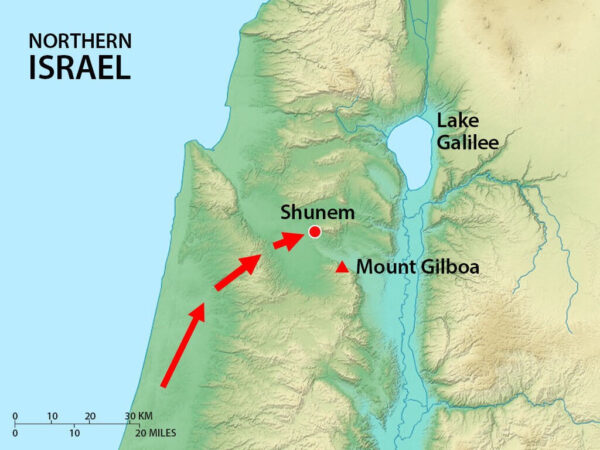 Map, Mt. Gilboa, King Saul's final battle. Image by Sweet Publishing from FreeBibleImages.org, (CC BY-SA 3.0) 

