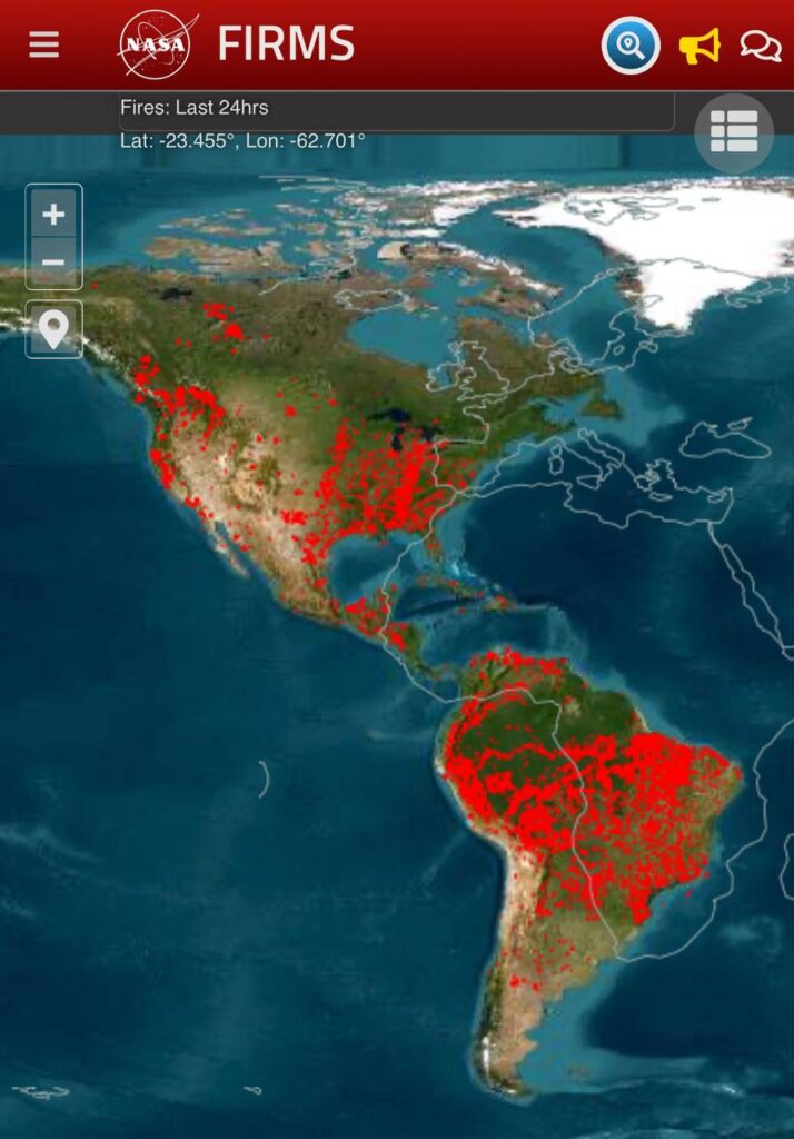 Fires in the last 24 hours only in the Americas 

